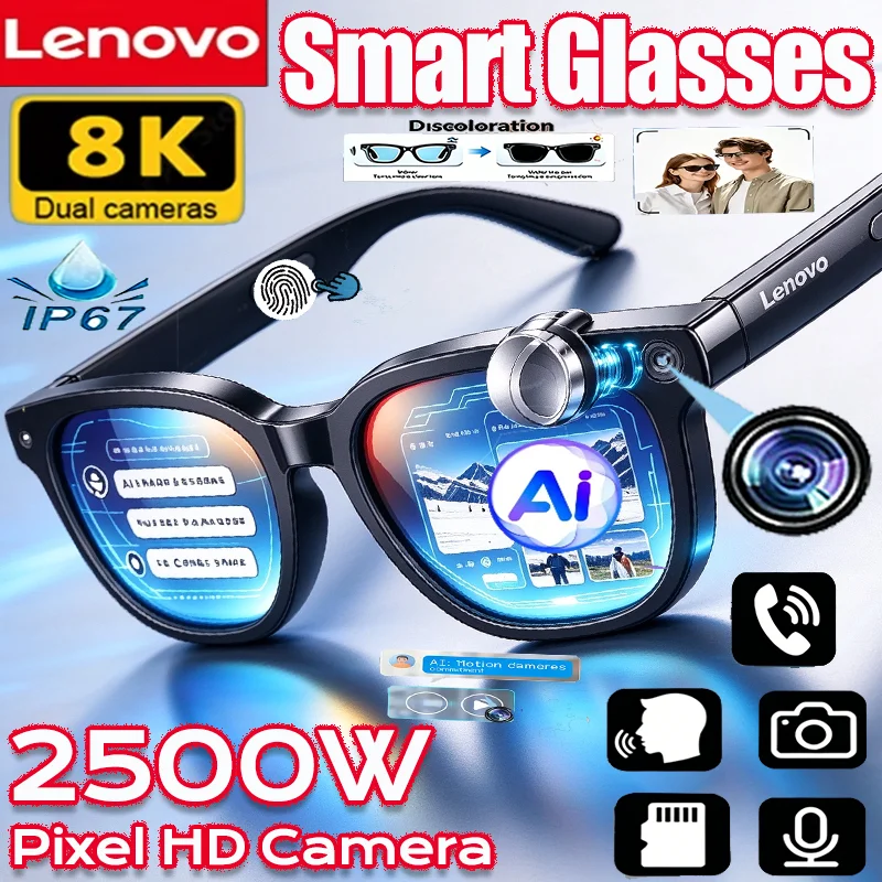 Lenovo 2500MP 8K Smart Glasses With Camera Translation Vedio Hands-Free Call AI Chat Logging Music Playback Smart AI Sunglasses