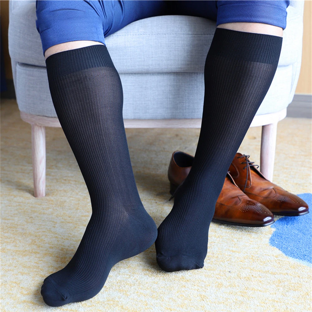 

Mens Black Middle Tube Socks Thin Socks Daily Moisture-wicking Socks Business Formal Striped Breathable Dress Socks