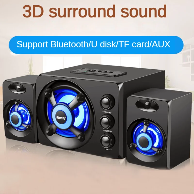 3D Stereo Wired Wireless Computer Sound System Heavy Woofer LED Light 2.1 Channel Active Multimedia Bluetooth Speakers for PC TV
