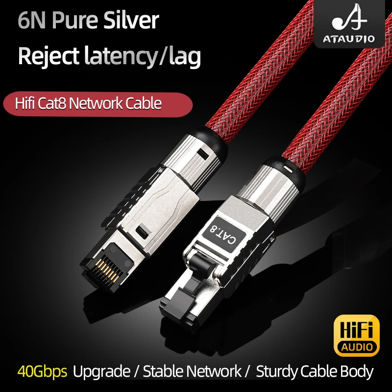 HiFi CAT.8 Network Cable for ANSI/TIA-568-C.2-1 High Purity Pure Silver Core Ethernet Cable Speed Lan RJ45 Network Cord