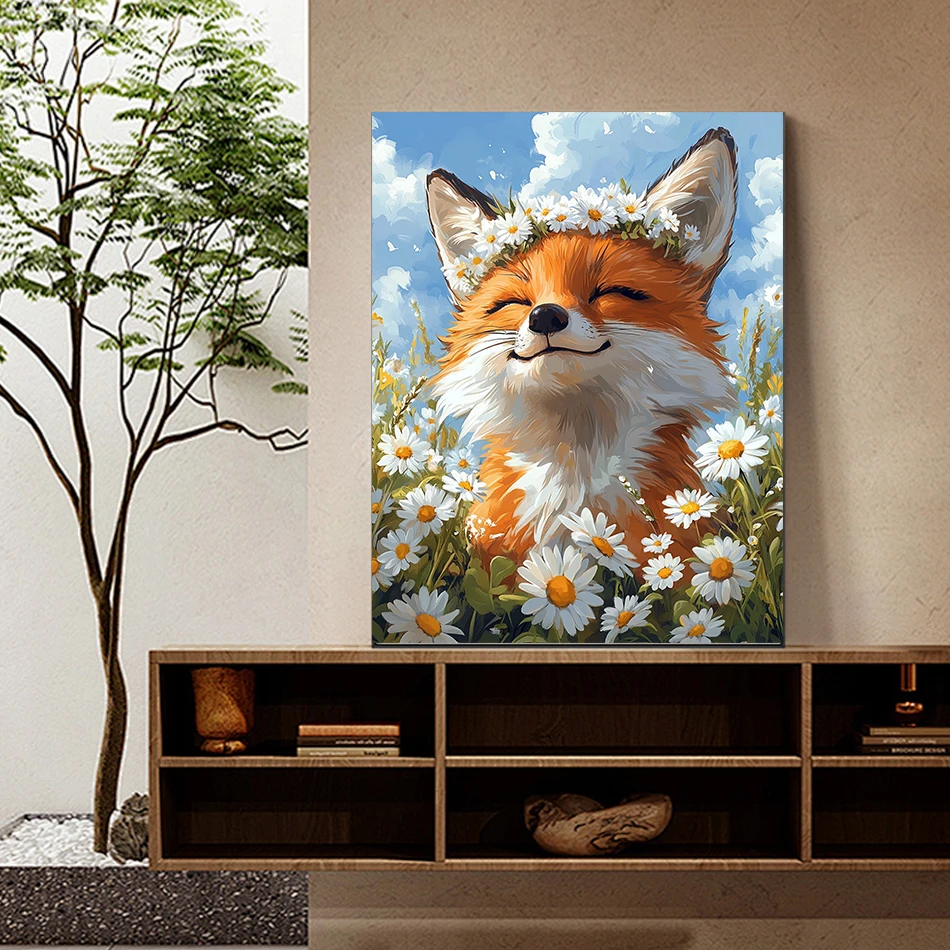 Malen nach Zahlen Erwachsene Tiere Fuchs Gänseblümchen Digitale Ölgemälde auf Zahlen Diy Zeichnung auf Leinwand Kunsthandwerk Heimdekoration