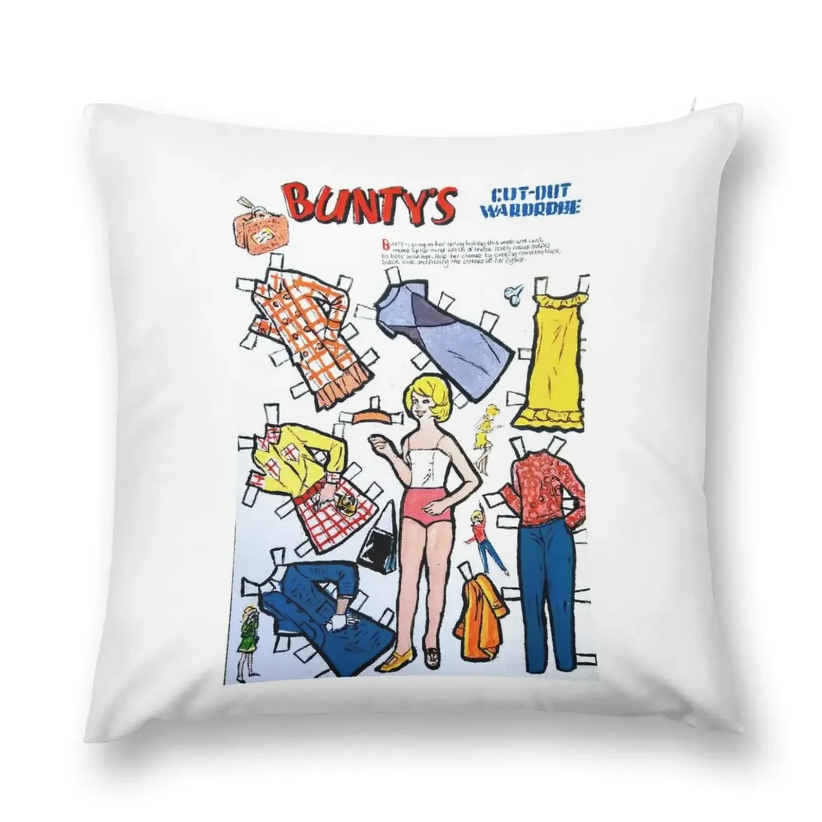 

Bunty's Cut Out Wardrobe (iconic girls comic from 1960s,70s,80s) Throw Pillow Cushion Child pillowcases for sofa cushions pillow