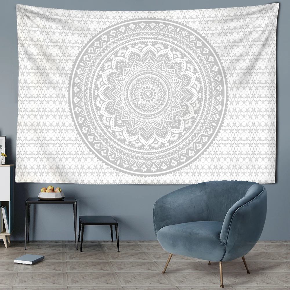 Abstract Grey Mandala Tapestry Wall Hanging Art Bohemian Psychedelic Hippie Tapiz Aesthetics Room Home Decor Background Fabric