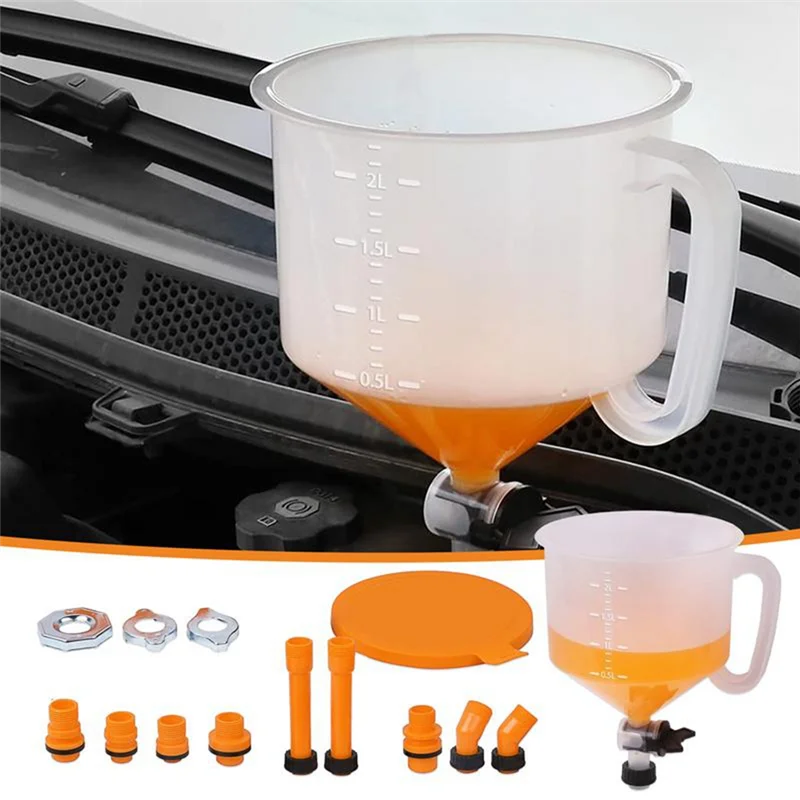 A26F-Fit Kit di accessori per auto per veicoli universali 15 pezzi Set di beccucci per imbuti in plastica per riempimento refrigerante a prova di fuoriuscite