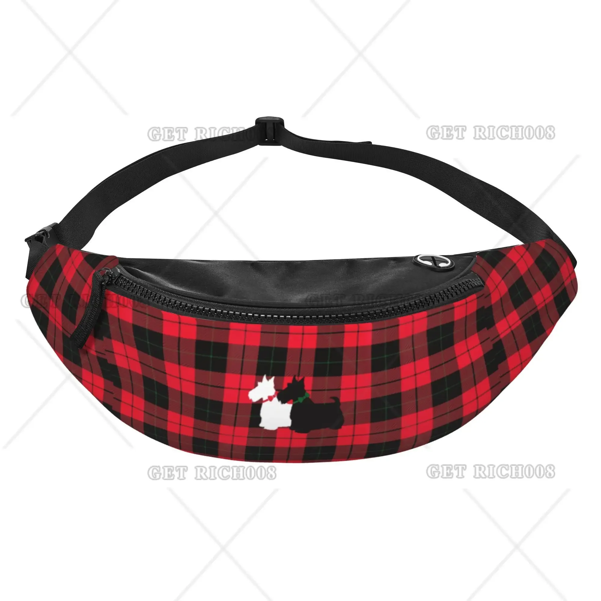 Red and Black Tartan Scottish Terrier Fanny Pack Waist Bag for Women Men Travel Backpack Large Opening Bags One Size