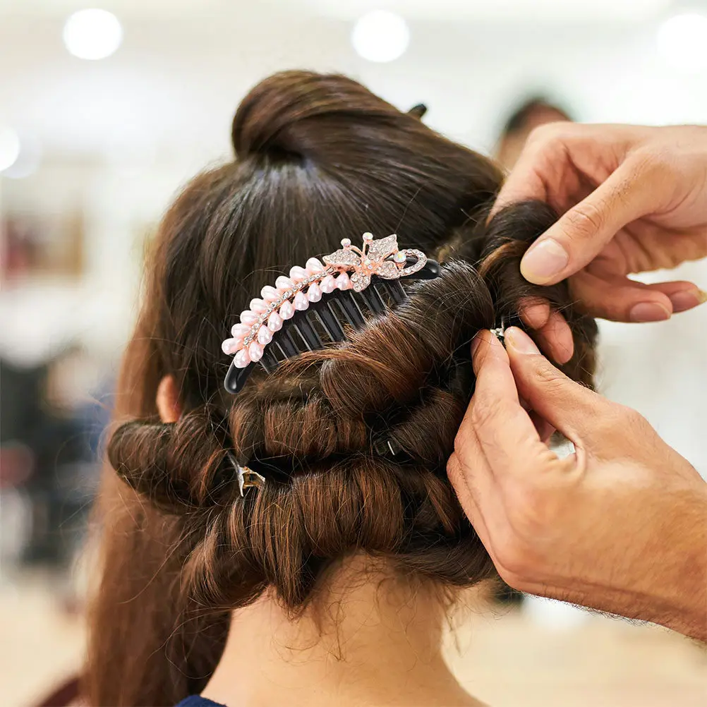 

2Pcs Imitation Pearls Rhinestone Hair Comb Elegant Wedding Bridesmaid Bridal Updo Hair Accessories Vintage Decorative Clip