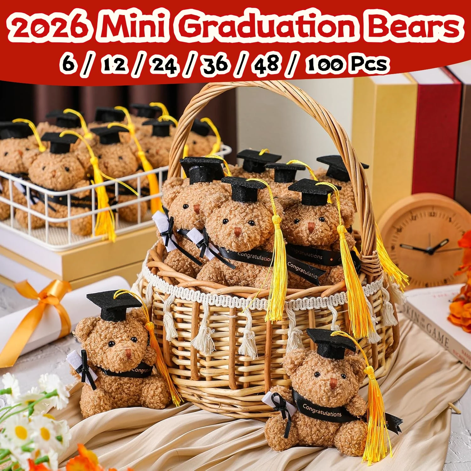 2026 Mini Graduation Bears Bulk Small Graduation Stuffed Animals Tiny Plush Bear with Diploma DIY Present Class of 2026 Prom Par