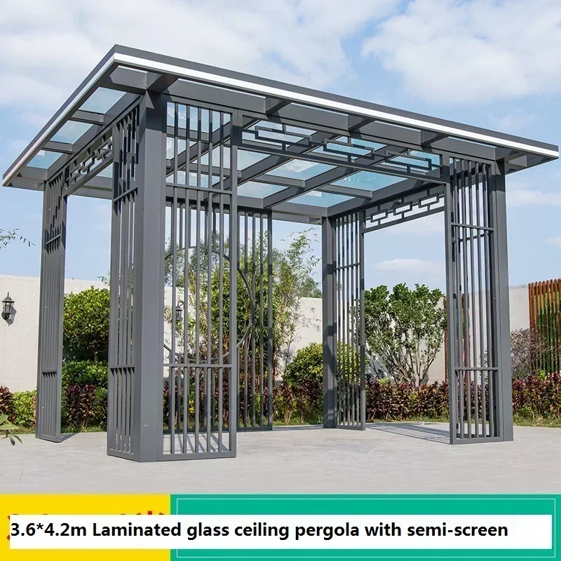 Home appliance aluminum outdoor terrace pergolas waterproof and rain resistance garden shed pavilion with laminated glass roof