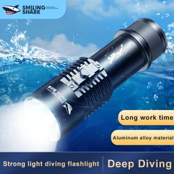 Smiling Shark Q35 Super Bright Diving Flashlight, Rechargeable Torchlight, For Scuba, Diving, Underwater Lighting, Emergency