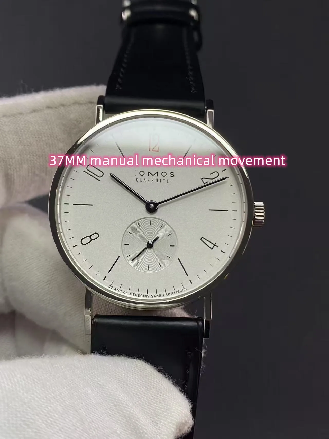 ساعة باوهاوس ميكانيكية يدوية بسيطة للرجال، أرقام عربية، طبعة طبيب بلا حدود، ستانلس ستيل، ياقوت مقاوم للماء