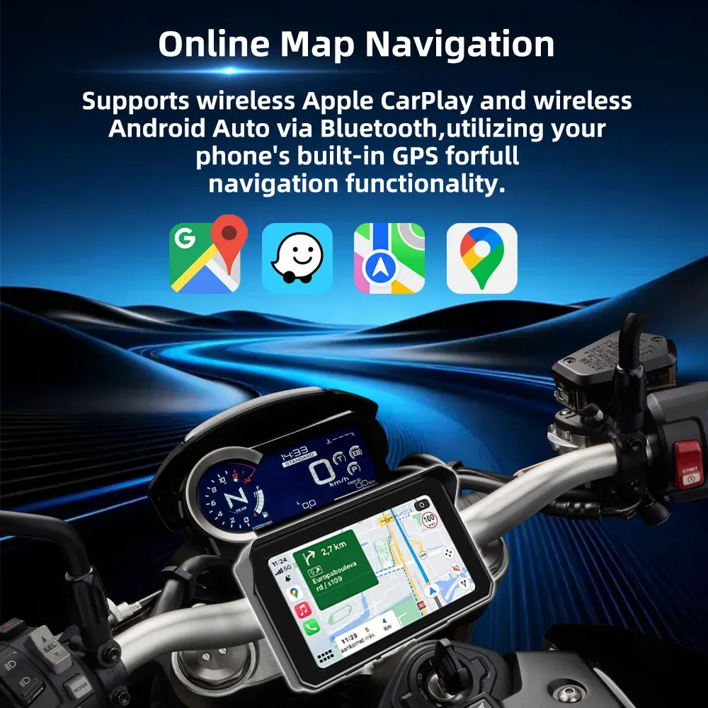 Icreative 5 inch Carplay Motorcycle DVR Navigation GPS Wireless CarPlay Android Auto IPX7 Display Screen Portable Moto Monitor view 4