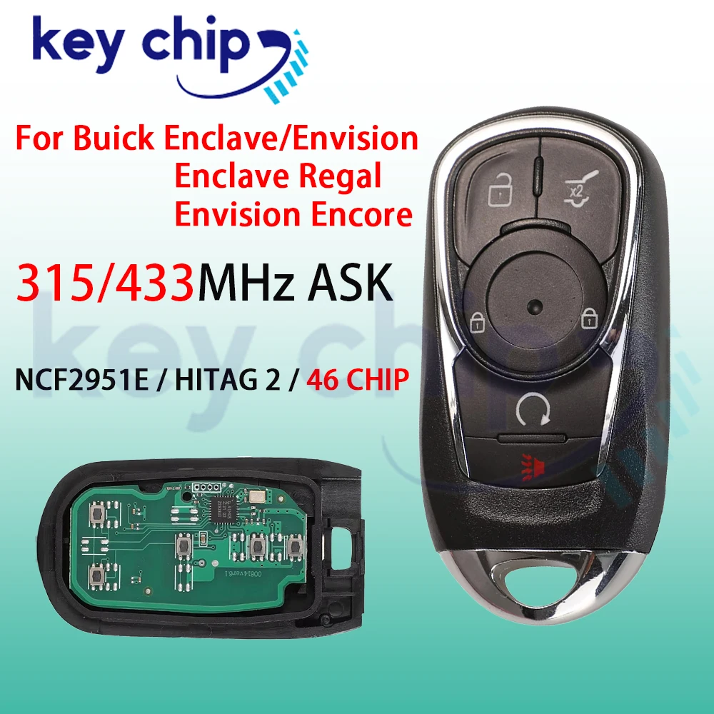 315/433Mhz  For OPEL Astra Buick ENCORE ENVISION NEW LACROSSE Remote Car Key Cover Shell Case  Smart Key HYQ4EA