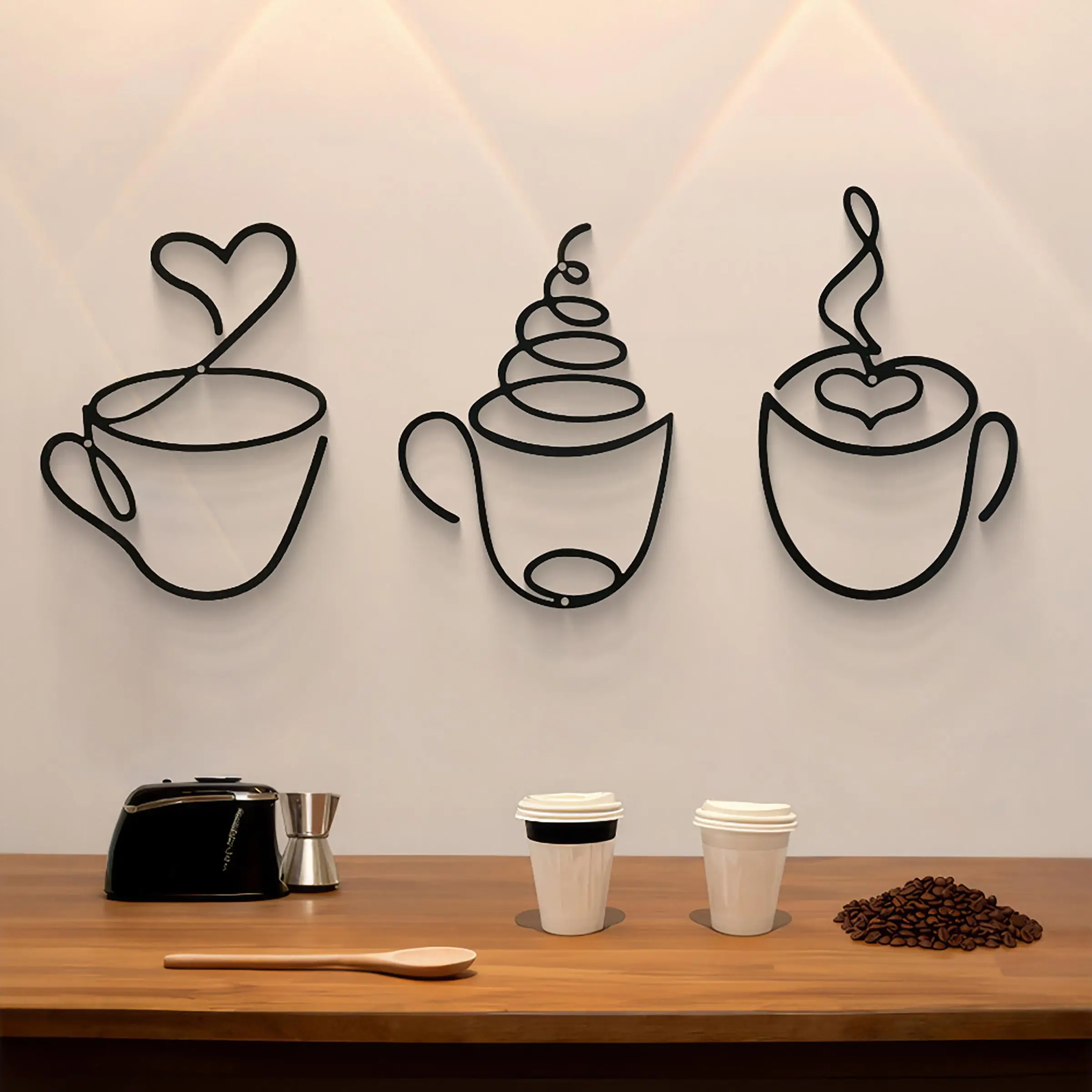 3pcs Set Creative Coffee Wall Hanging Fashion Set, Cafe Decor Home Iron Art Craft