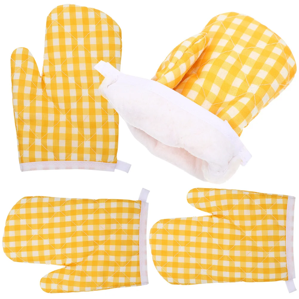 

4 Pcs Plaid Kids Oven Mitts Heat Resistant Baking Gloves Soft Lightweight Microwave Kitchen Protective Mittens