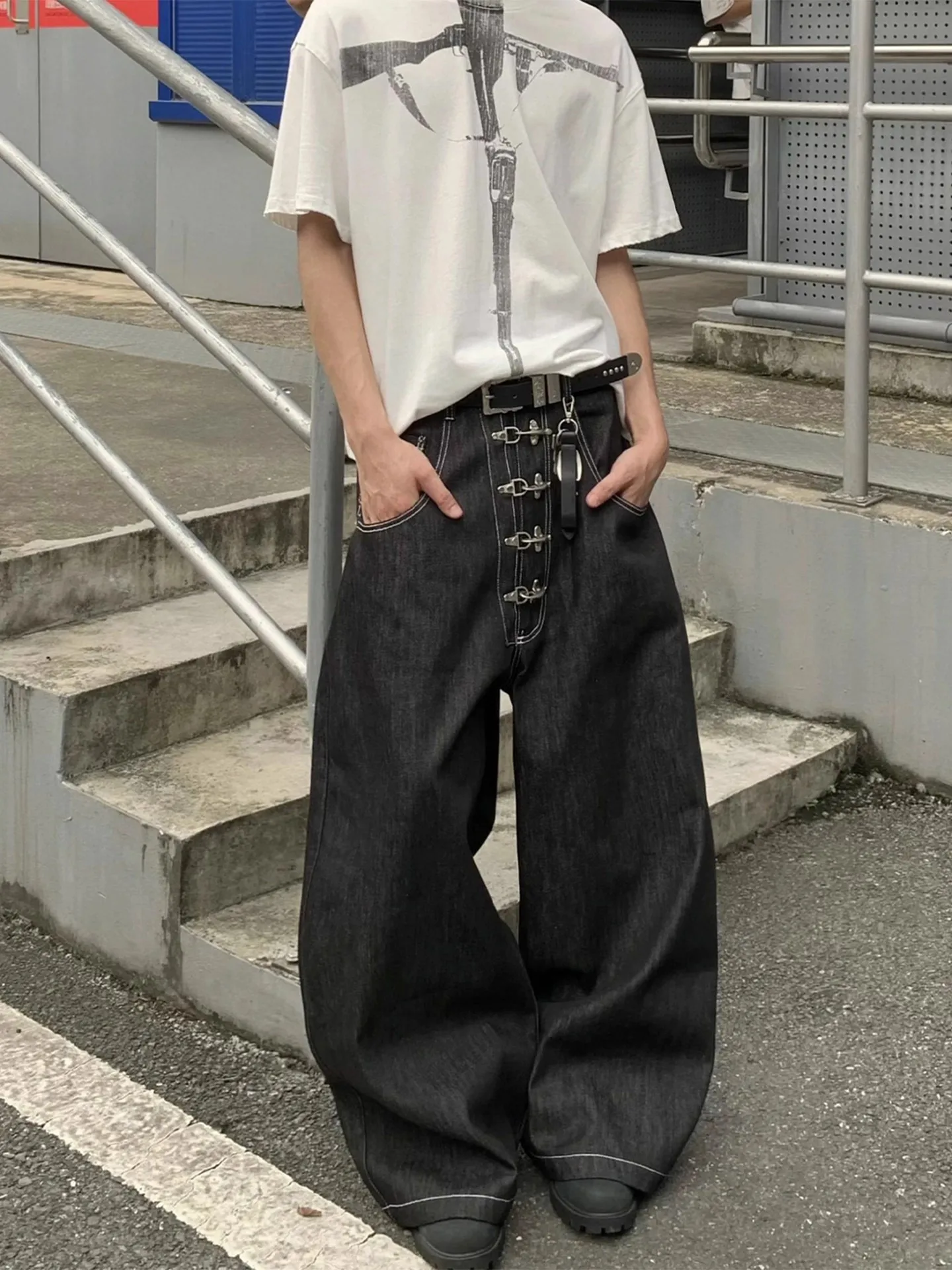 

Женские черные готические мешковатые джинсы-карго Harajuku, джинсовые брюки большого размера Y2k, винтажные брюки 90-х 2000-х годов в стиле эмо, мусорная одежда 2025