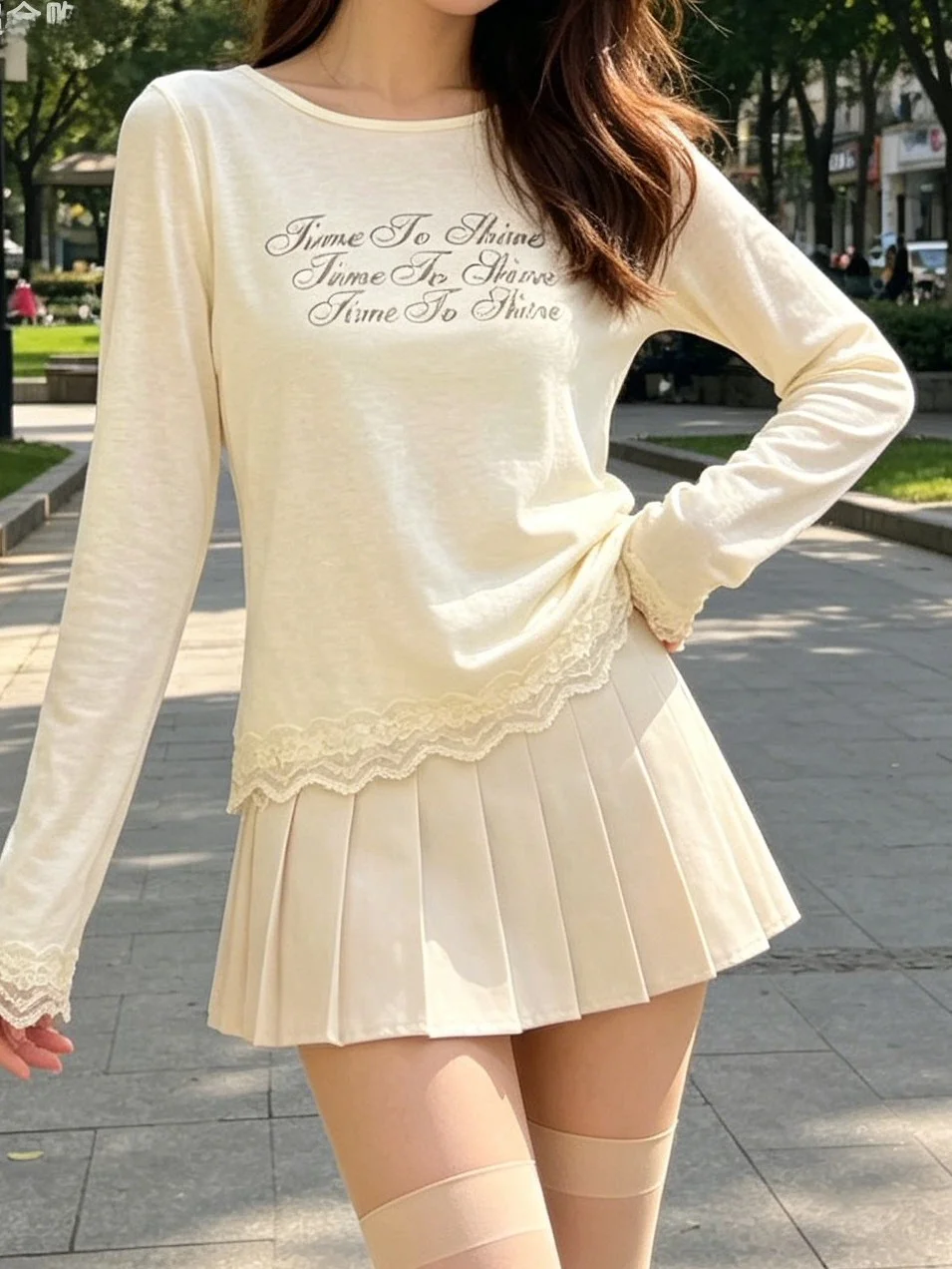 Green Thin Lace Trim Sun Protection Shirt T-Shirt Women's Summer round Neck Shoulder Letter Print Casual Loose Fit Long Sleev...