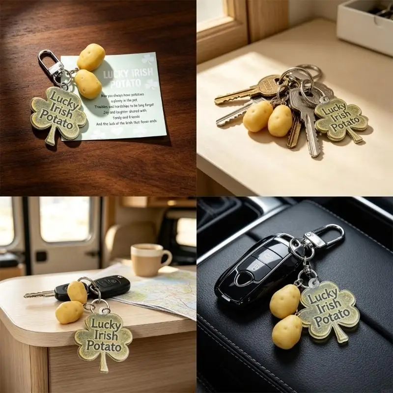 Elegant Metal Keychain Backpack Pendant Ornament With Miniature Potato Charm Representing Fortune And Abundance E0BF