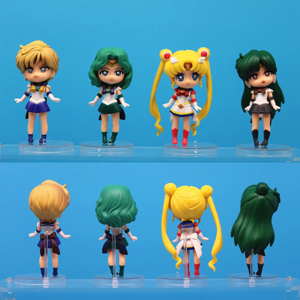 8Pcs/set Sailor Moon Mercury Mars Jupiter Venus Uranus Neptune Pluto Chiba Mamoru PVC Action Figure Model Toys Kids Doll Gift