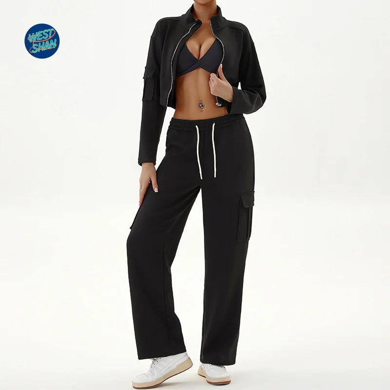 WESTSHAN EU US Size Top Quality Autumn Winter Women Workwear Casual Sports Suit Zipper Hoodie and Jogger Yoga Outfit Tracksuit