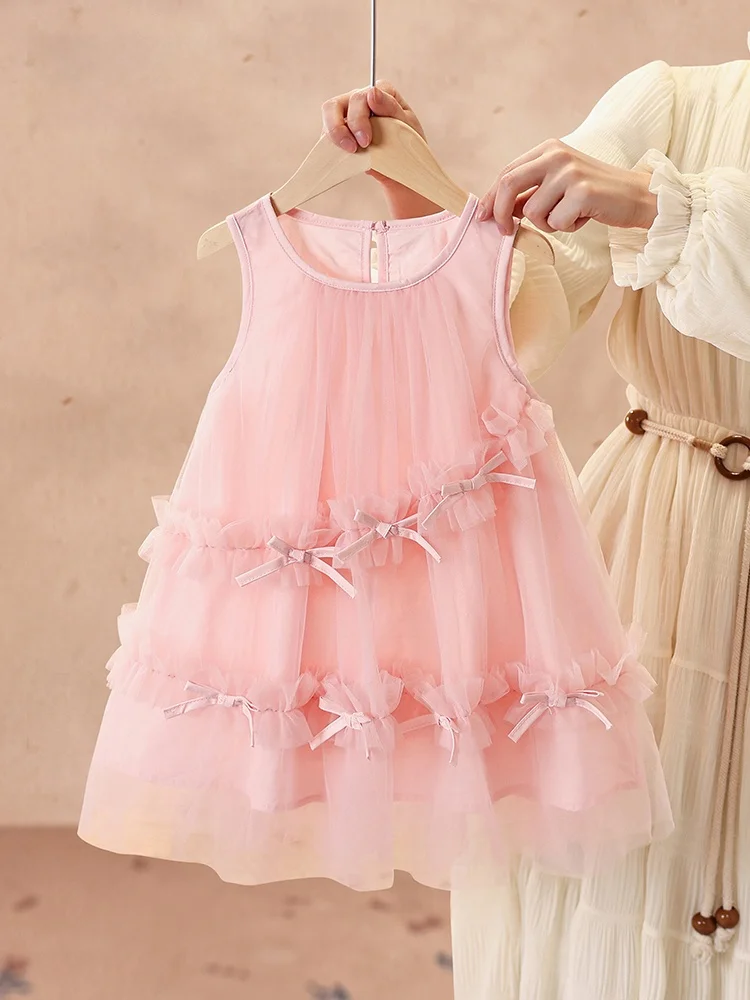 princess-style-girls-summer-dress-vest-skirt-soft-polyester-fabric-fashionable-korean-version-midi-skirt-knot-detail