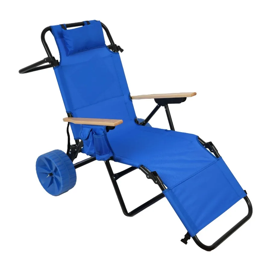 

Beach Cart Chairs With Wheels 2 in 1 Foldable Beach Lounge Chair With Integrated Wagon Pull Cart Perfect for Backyard Pool or P