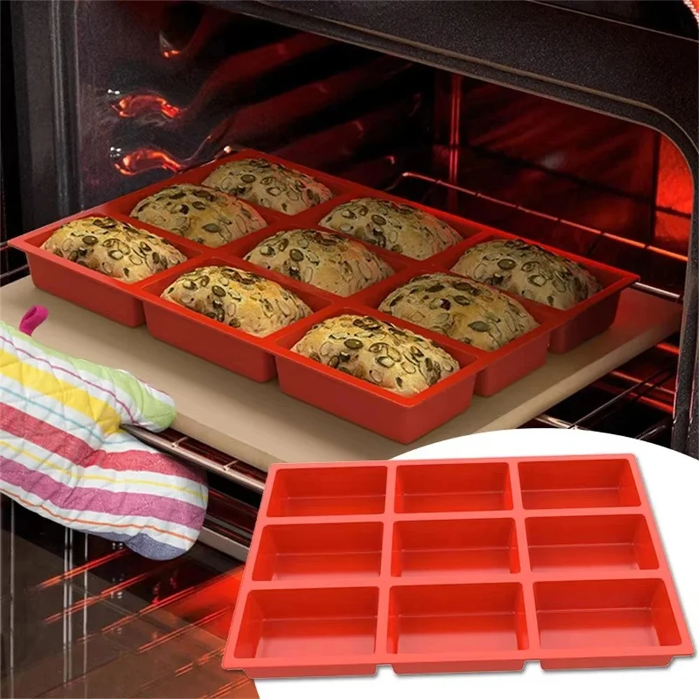 Big 9-Cavity Silicone Mini Loaf Pan -Nonstick Easy Clean Bake Cake Bread Meatloaf Cornbread Brownie Muffin Soap Baking Mold