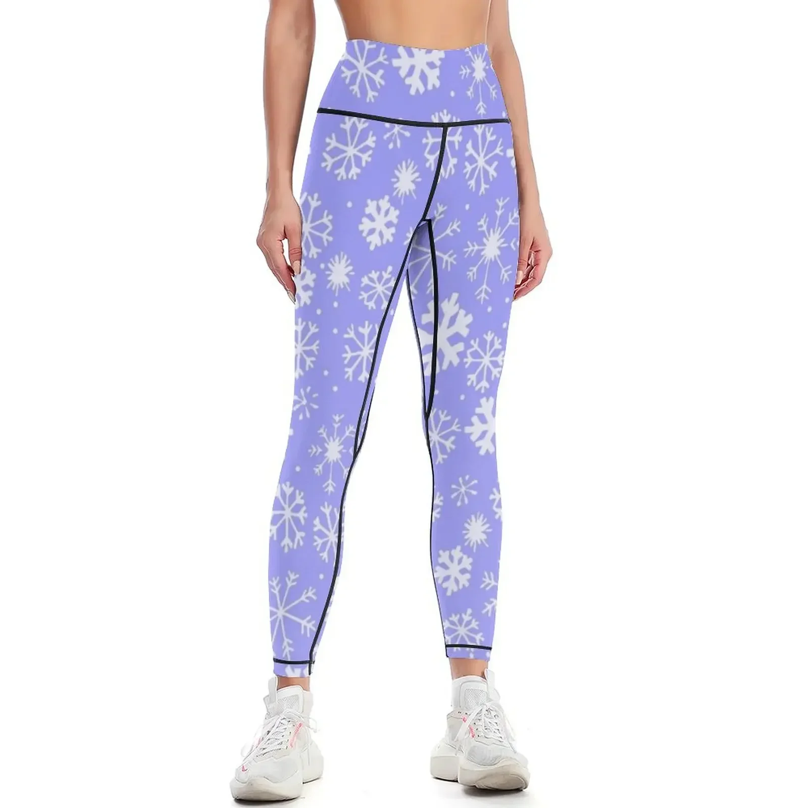 

Hand Drawn Snowflake Blizzard With Sky Blue Background Leggings flared sports for gym sportswear woman gym pants Womens Leggings