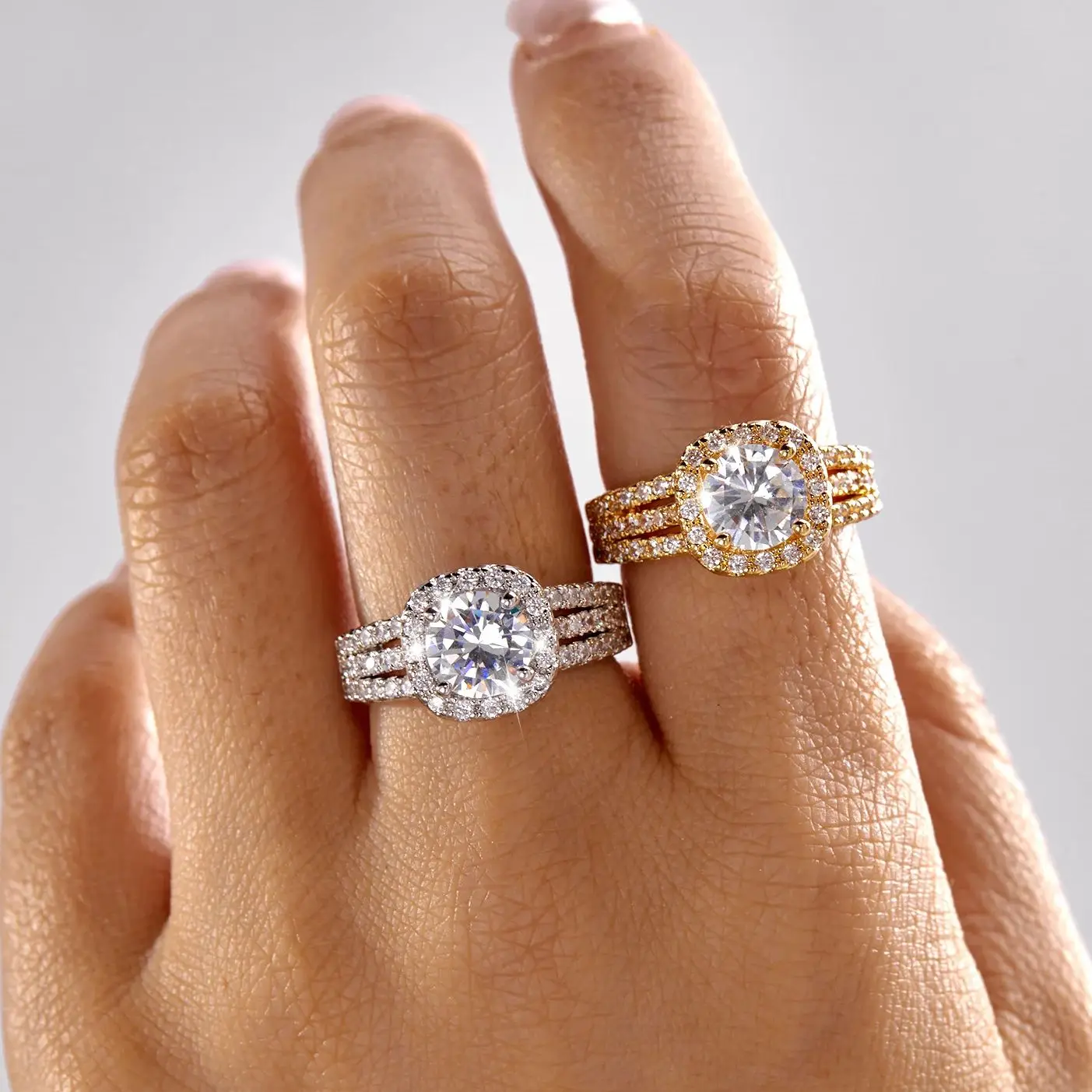 

Light Luxury Full Rhinestone Ring For Women Inlaid Sparkly Cubic Zircon Geometric Finger Rings Party Wedding Jewelry Accessories