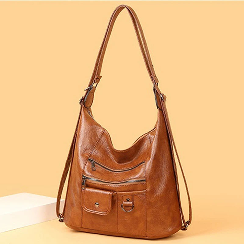 Multifunction Women Handbags Casual Solid Color Female Large Capacity Backpack Luxury Single Shoulder Bags for Ladies