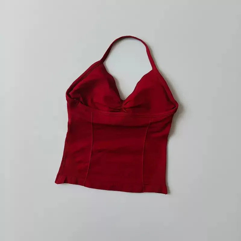 Sport-BH mit Neckholder, Schnürung und offenem Rücken, Push-up-Effekt, hohe Stützwirkung, langes Yoga-Top für das Training im Fitnessstudio. – Detail 4