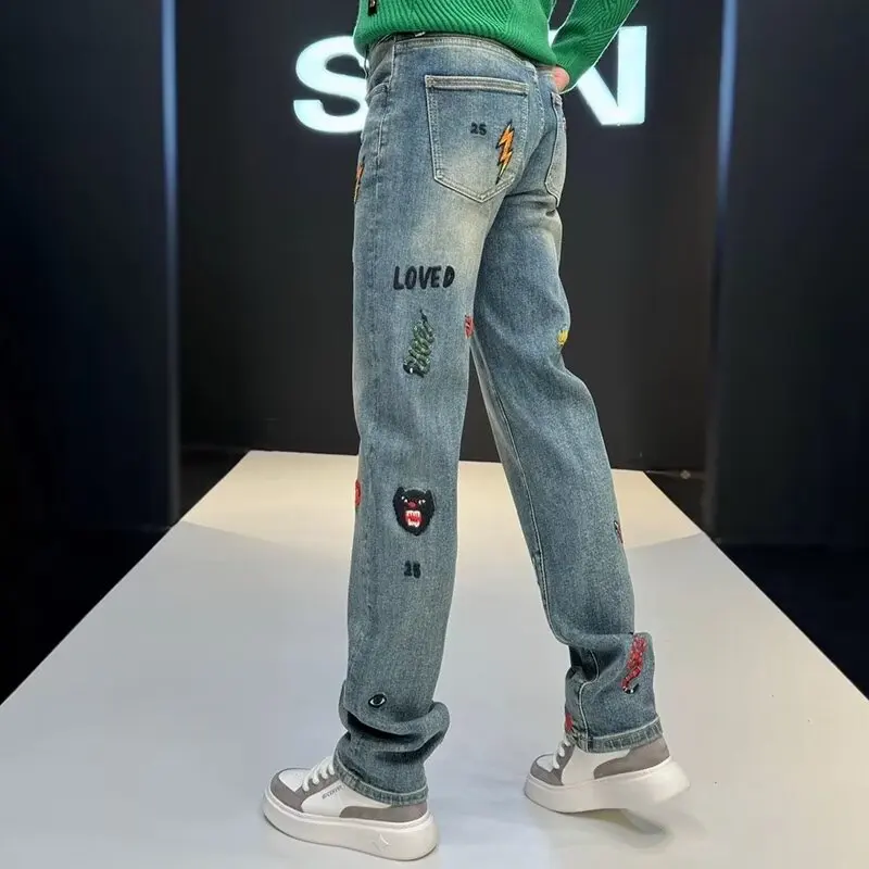 2024 nuovi Jeans elastici a gamba dritta da uomo ricamati personalizzati di alta qualità