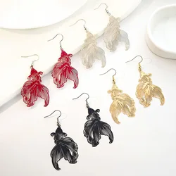 Vintage Creative Double Sided Hollow Goldfish Earrings Chinese Style Exaggerated Paint Koi   Metal Cold Wind Ear Hook