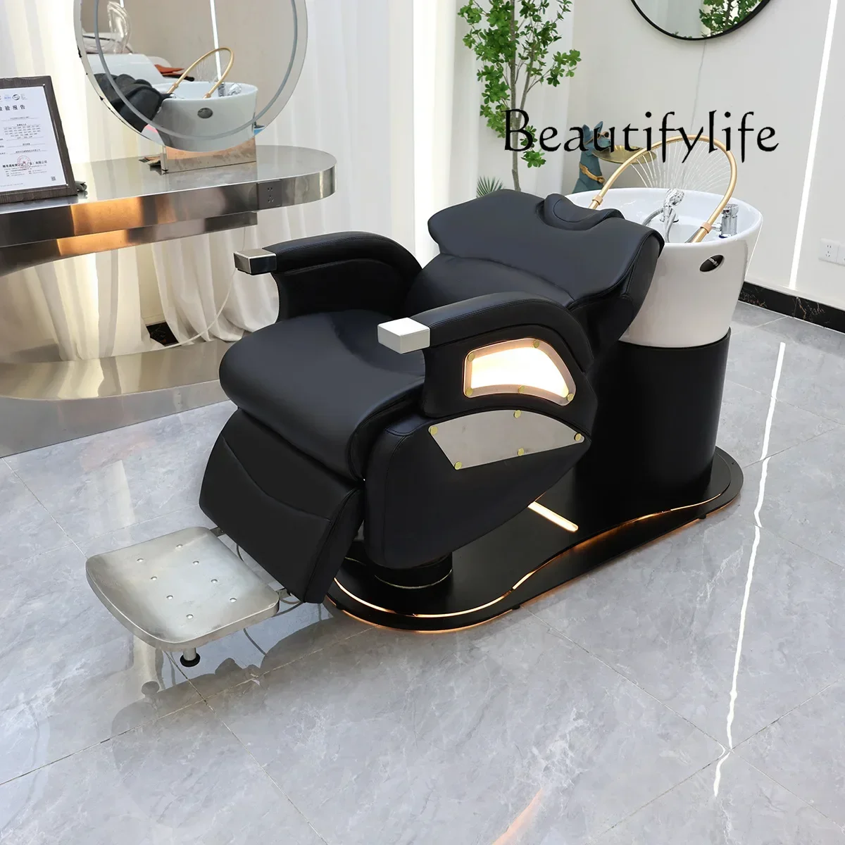 High-end electric lift, pour down, shampoo, hairdressing, integrated multi-functional beauty chair, advanced sense