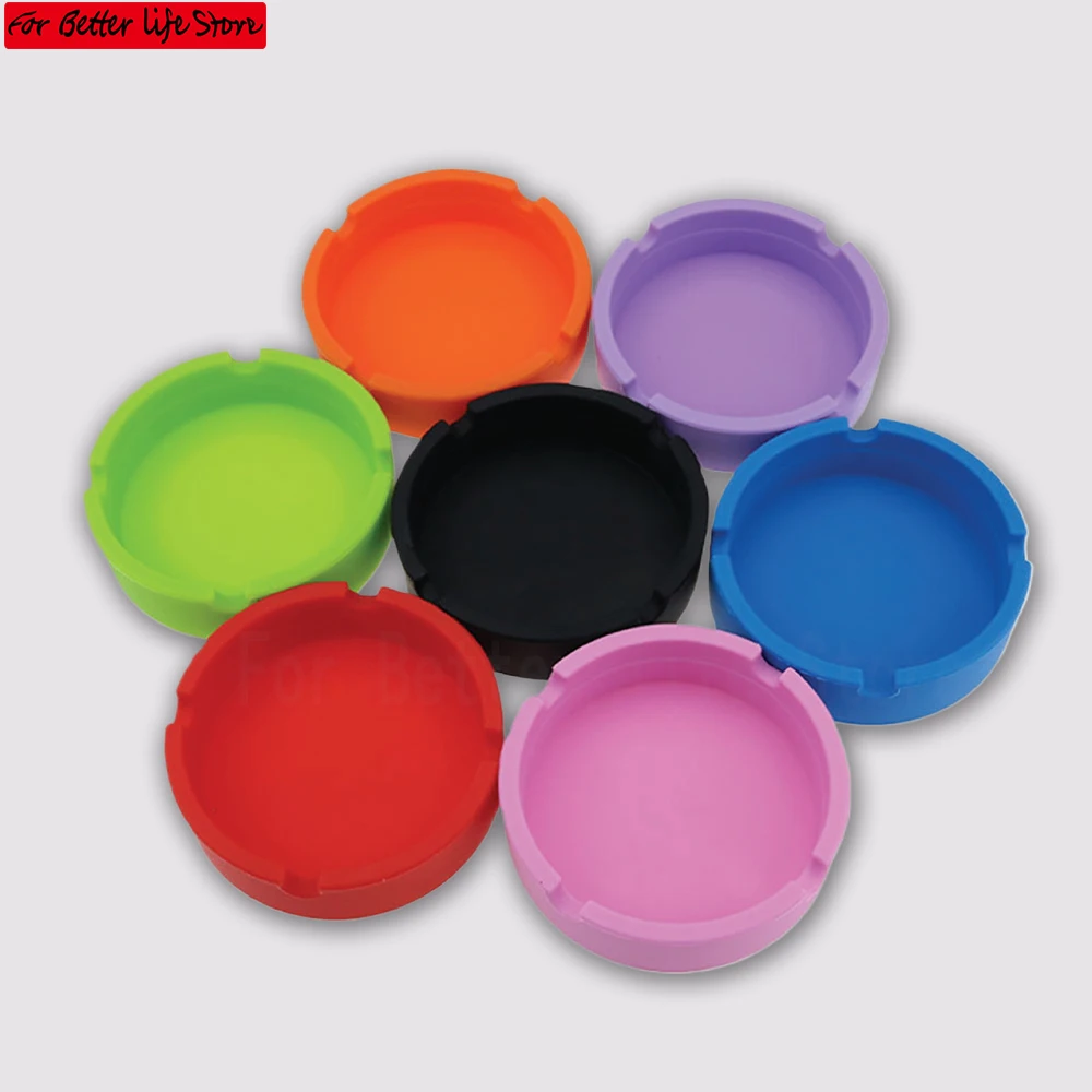 1 piece Portable Fluorescent Luminous Ashtray Anti-Scalding Cigarette Holder Eco-Friendly Soft Round Silicone Ashtray Ash Tray