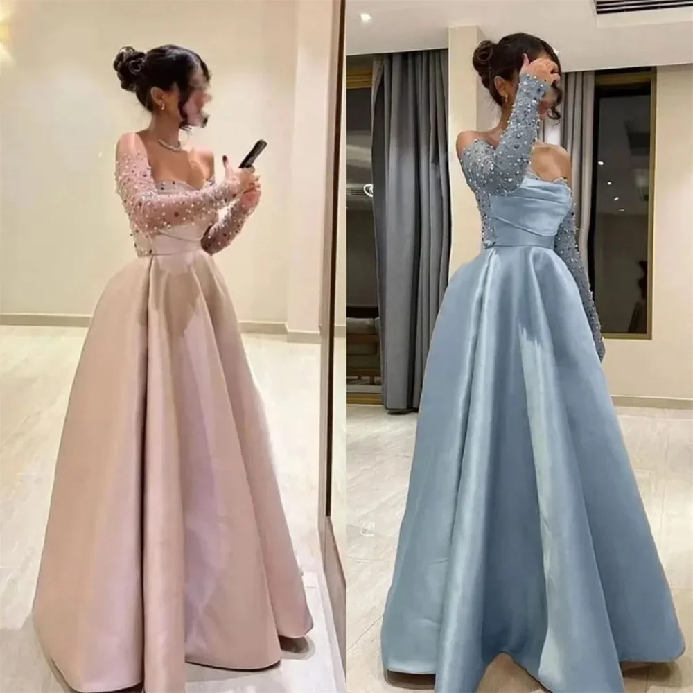 

Customized Off-the-shoulder Ball Floor Length Skirts Draped Bead Tulle Bespoke Occasion Dresses Pro