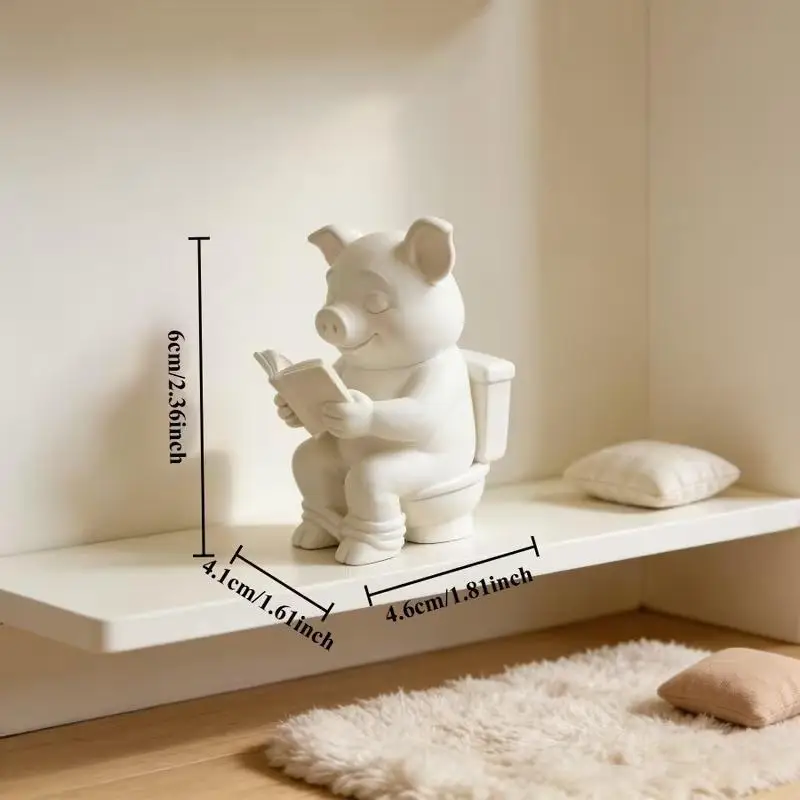 Schwein Sitzend Auf Toilette Deko Ästhetisches Tisch- und Wandornament für Badezimmer, Heim- und Bürodekoration, Geschenk – Detail 1