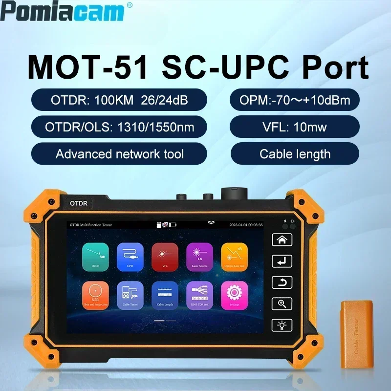 MOT-51 5.55 inch screen OTDR fiber tester/OPM/VFL/LS/RJ45 TDR/UTP Cable tester in one optical fiber tester