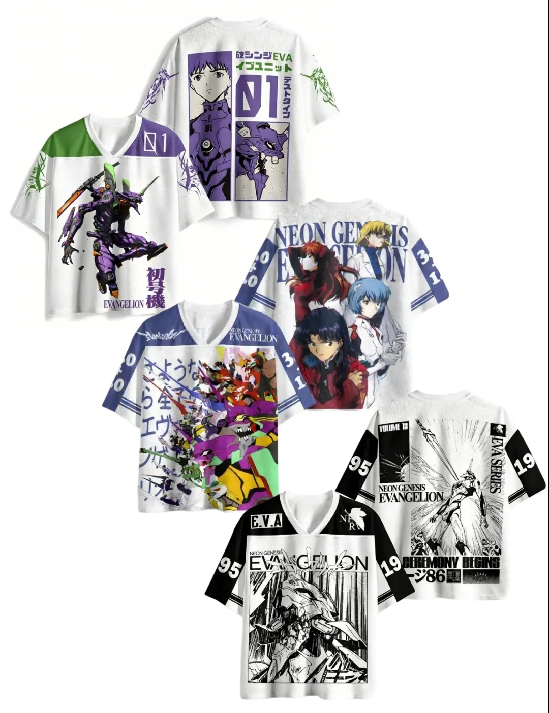 

Adult and Children's EVA 3D Printed V-neck Vintage Anime 'Neon Genesis Evangelion' T-shirt, Shorts, Friend Style