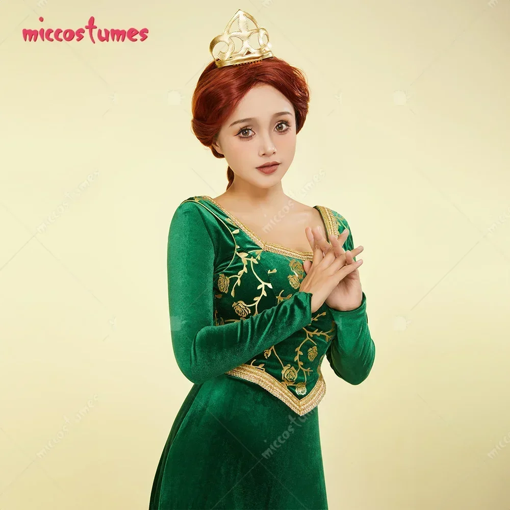 Miccostumes Women's Medieval Renaissance Costume Fiona Cosplay Square Neck Slim Vintage Green Dress and Vest Halloween Costume