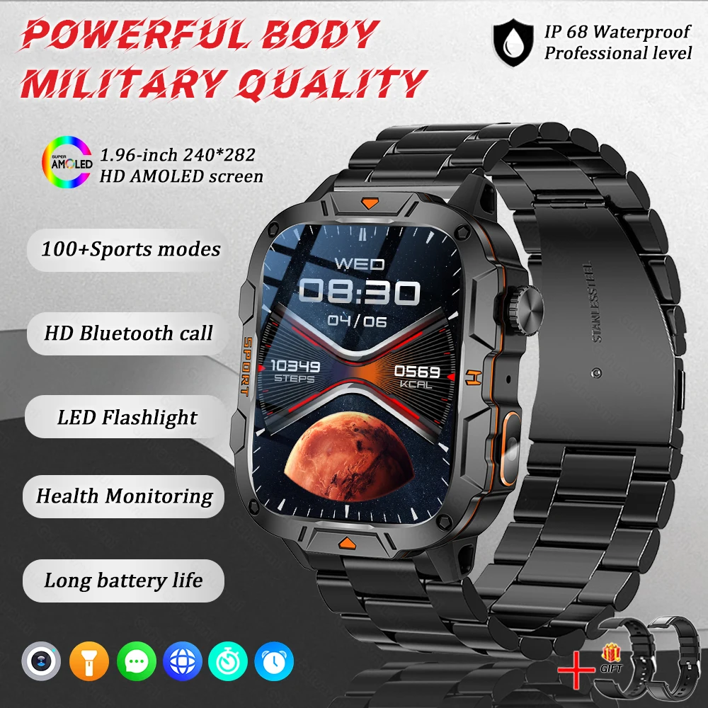 GUHUAVMI 2025New Military GPS Smart Armband Männer LED Taschenlampe Bluetooth Anruf 3ATM Wasserdichte Outdoor Sport Smartwatch 4