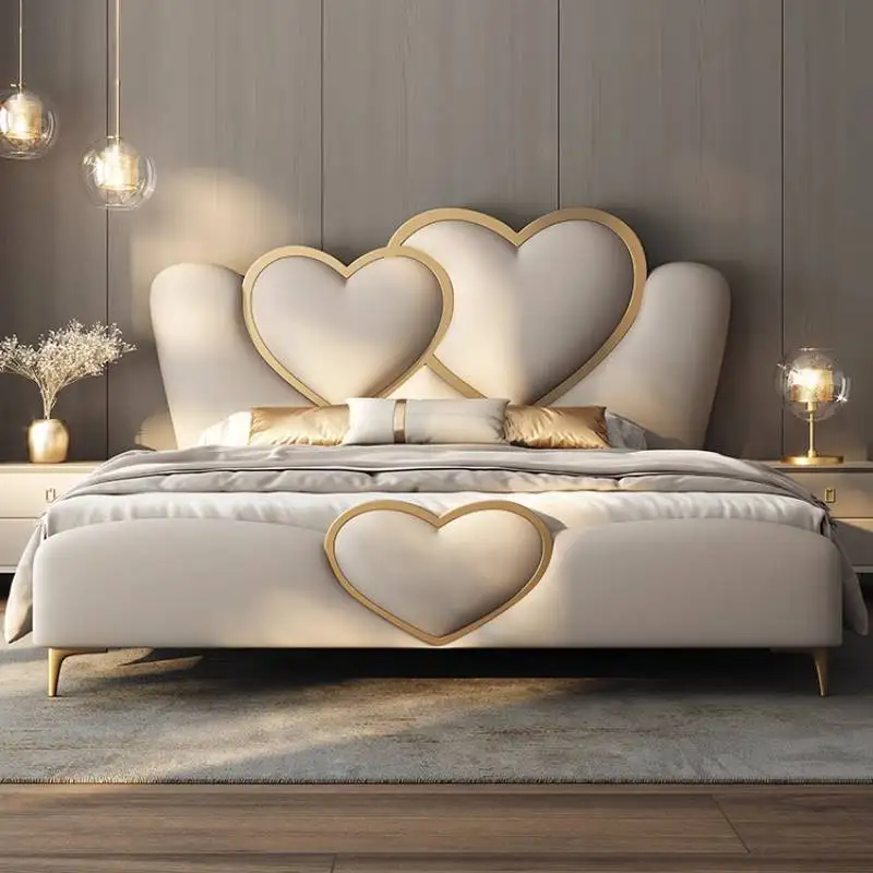 King Size Headboard Simple Double Bed Wooden Nordic Queen Frame Double Bed Luxury Modern Letto Matrimoniale Home Furniture