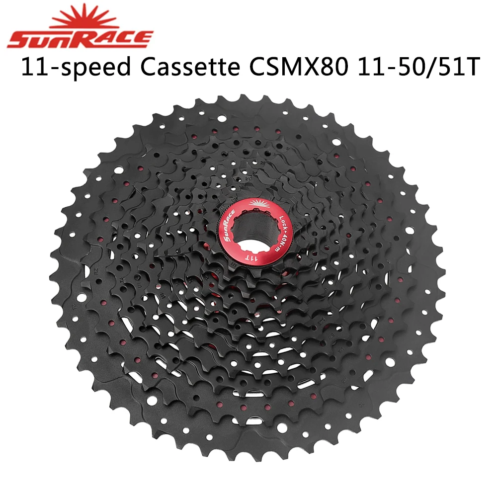 SUNRACE 11 Speed MTB Cassette CSMX80 11 Speed 11-50T 11-51T Wide Ratio Black Freewheel for Mountain Bike Orginal Parts