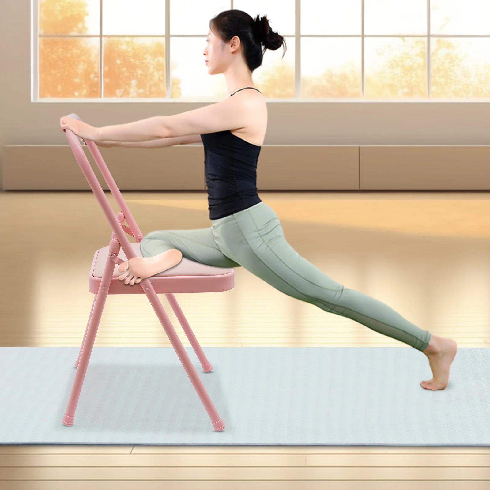 

Foldable Yoga Auxiliary Chair, Yoga Chair with Lumbar Back Support, Yoga Practice Balance Chair