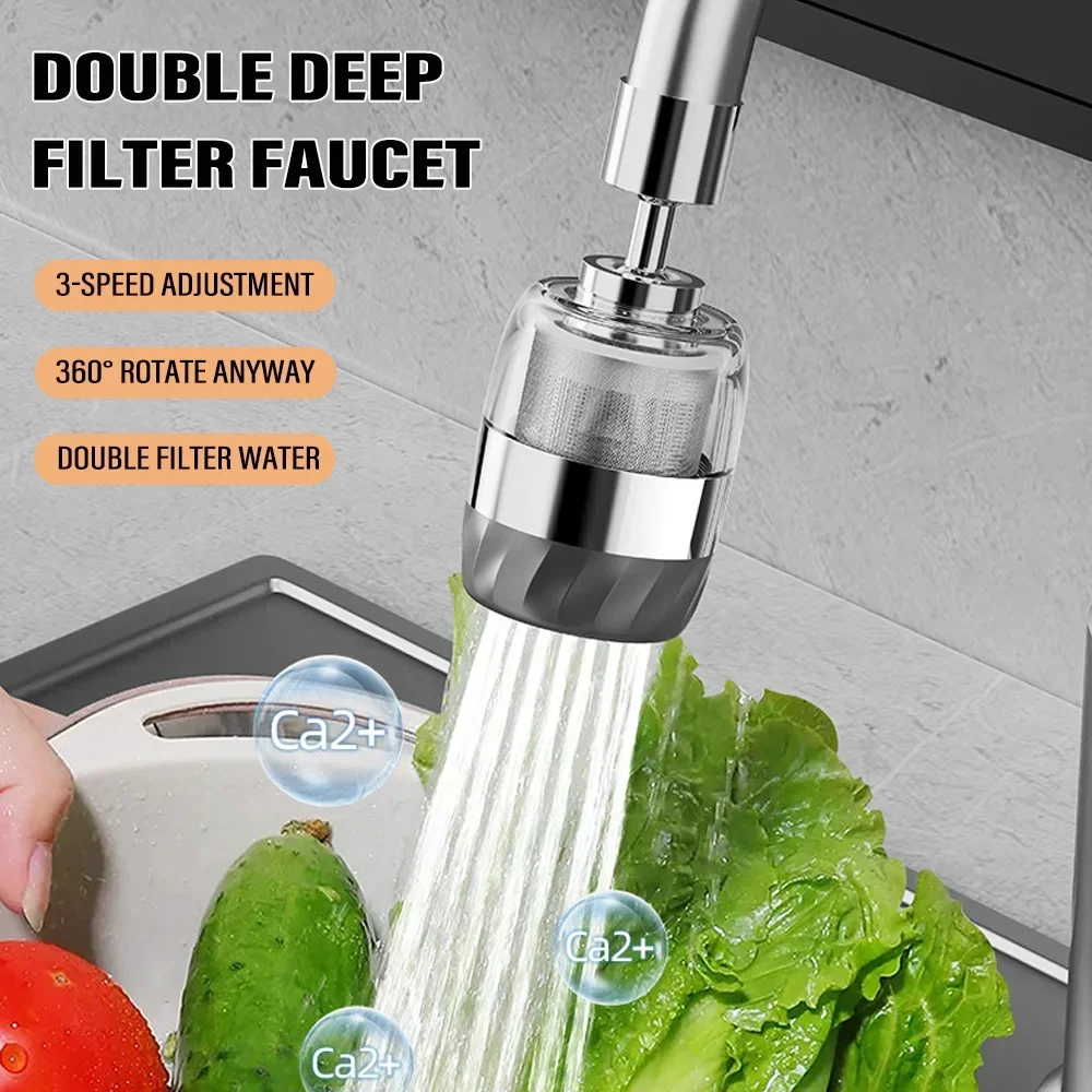 

3 Modes Encrypted Stainless Steel Filter Screen Kitchen Faucet Extender 360° Rotate Double-layer Depth Filtration Bubbler Nozzle