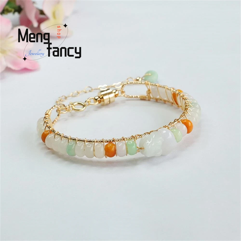 Natural Jadeite Pixiu Bracelet Tri-colour Abacus Bead String Exquisite Elegant Simple High-grade Luxury Quality Fashion Jewelry