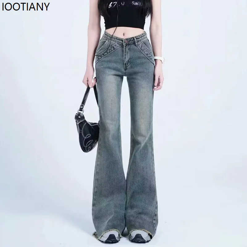 Girls New American High Waist Retro Flared Jeans Women Skinny Flared Pants Girls Fashion Blue Slim Fit Hip Lifting Y2k Jeans