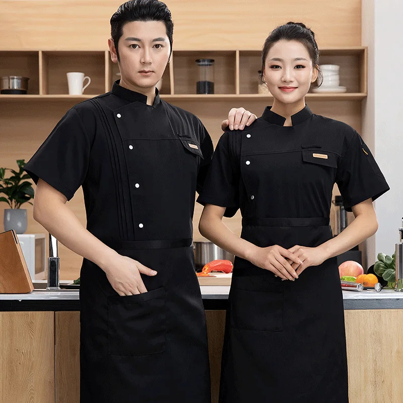 Chef Overalls Short-Sleeved Men's Summer Thin Ice Silk Breathable Dining Hotel Restaurant Long-Sleeved Kitchen Clothes