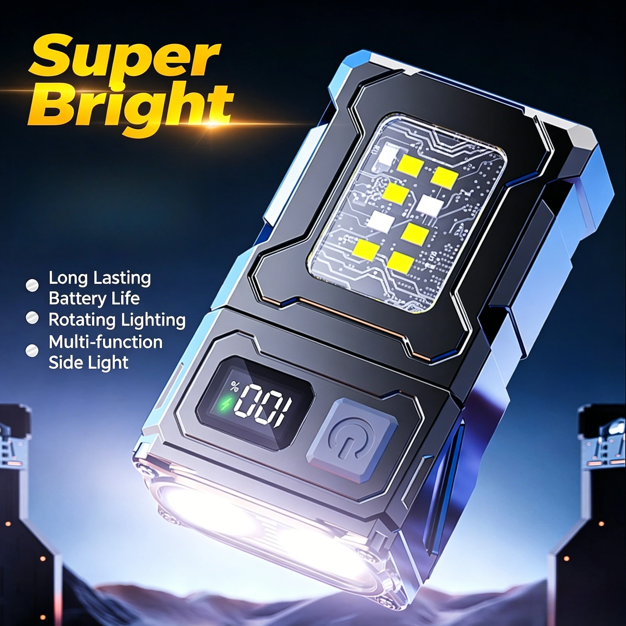 180° Rotatable Dual Source LED Flashlight, Type-C Rechargeable Multifunctional Pocket Torch with Power Bank for Camping Outdoor