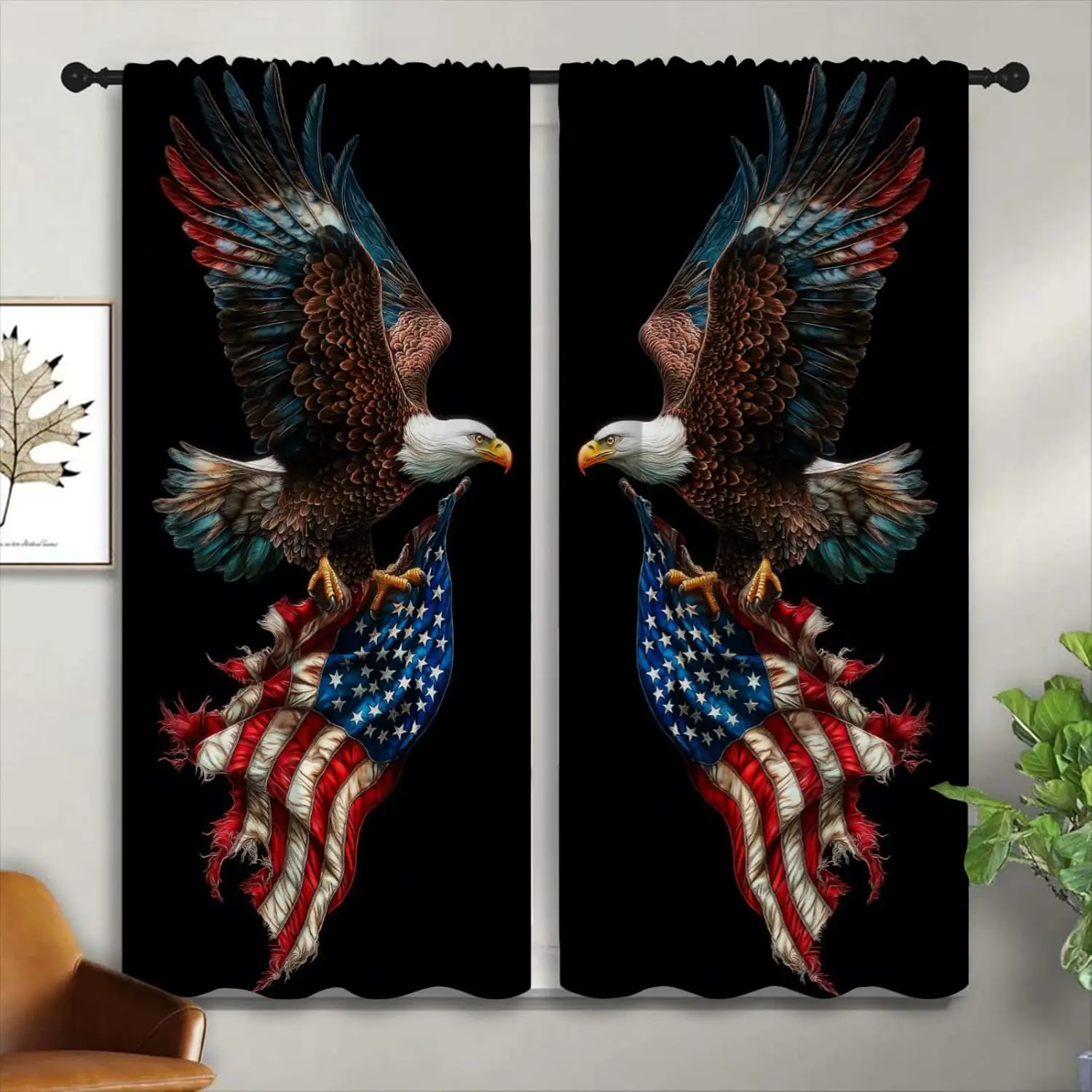 Bald Eagle Blackout Curtains for Boys Girl Bedroom Home Decor, USA Flag American Patriotic Independence Day Thermal Insulated
