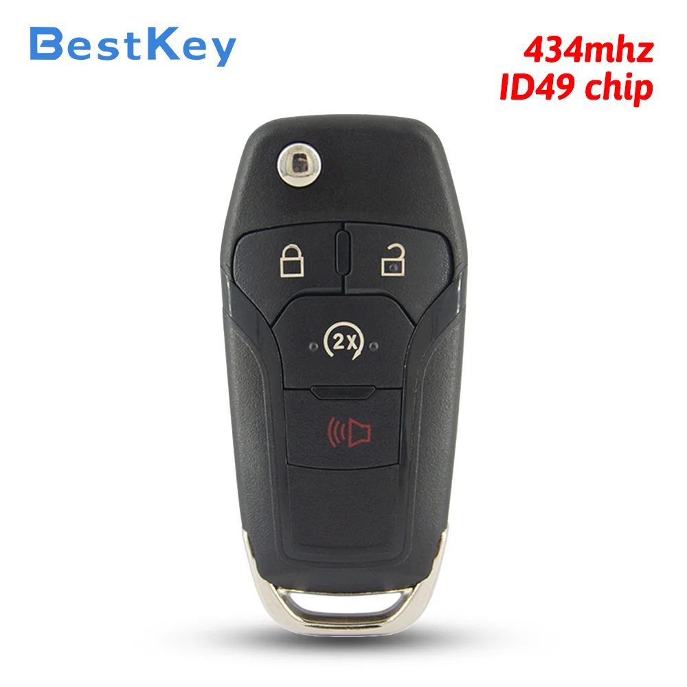 Best Key Ford Flip Remote Key Fob 4 Button 434MHz ID49 Chip FCC N5F-A08TBLP PN 164-R8337 for F-150 F-250 2023 Pickup Truck